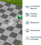 Garvee Waterproof Outdoor Rug 9x12, Checkered Foldable Plastic Straw Patio - Image 2