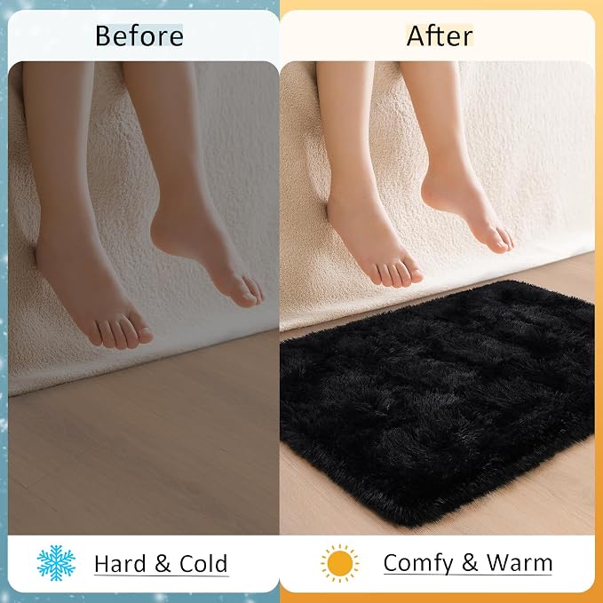 HOMORE Small Rugs for Bedroom 2x3 Feet Black Rug for Bedroom Bedside Soft - Image 3