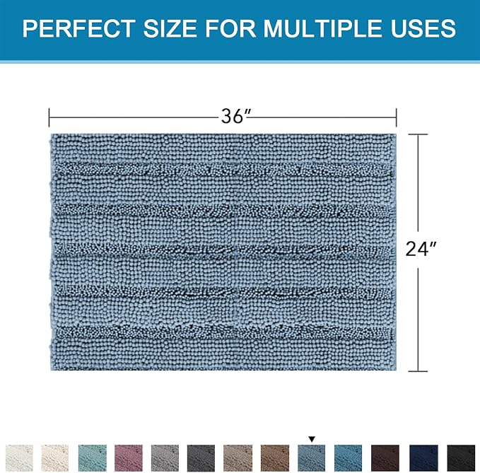 H.VERSAILTEX Bath Mats for Bathroom Non Slip Extra Thick Chenille Striped Bath - Image 2