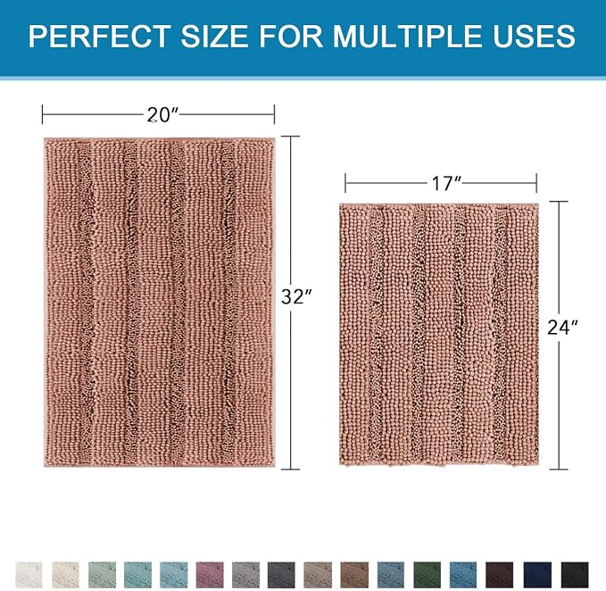 H.VERSAILTEX Bathroom Rug Set, 2 Piece Non Slip Thick Soft Chenille Striped - Image 2