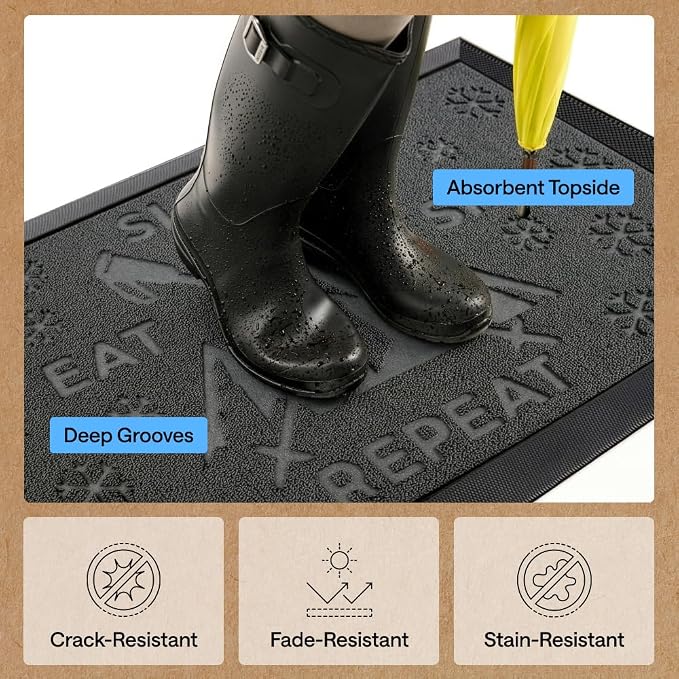 GORILLA GRIP 100% Waterproof All-Season WeatherMAX Doormat, US Designed Natural - Image 5