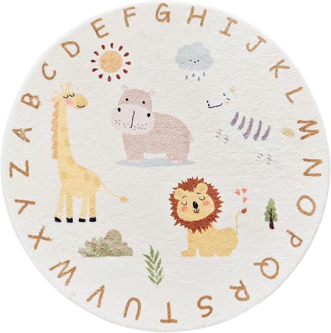 Poowe ABC Animals Kids Play Mat Baby Nursery Rug Round Educational Alphabet - Image 2
