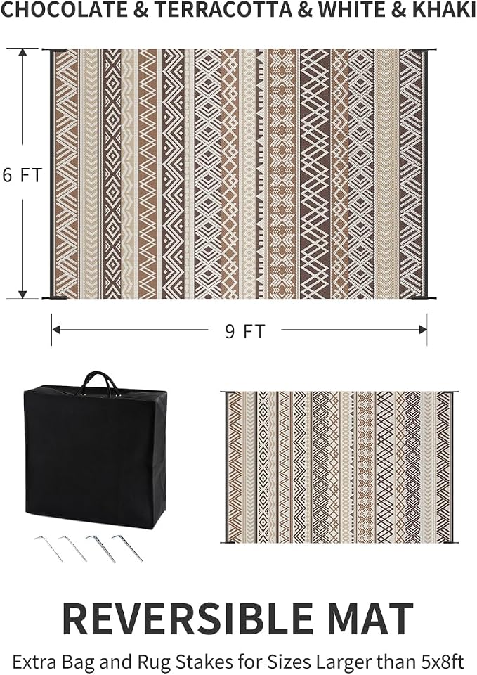 MontVoo Outdoor Rug Carpet Waterproof-Patio Rug Mat 6x9 Reversible RV Outdoor - Image 2