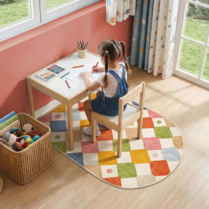 jinchan Macy Arched 3x5 Washable Kids Area Rug, Modern Colorful Checkered - Image 8
