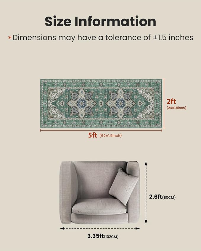 AMADA HOMEFURNISHING 2x5 Washable Runner Rug, Low-Profile Kitchen Rugs - Image 2