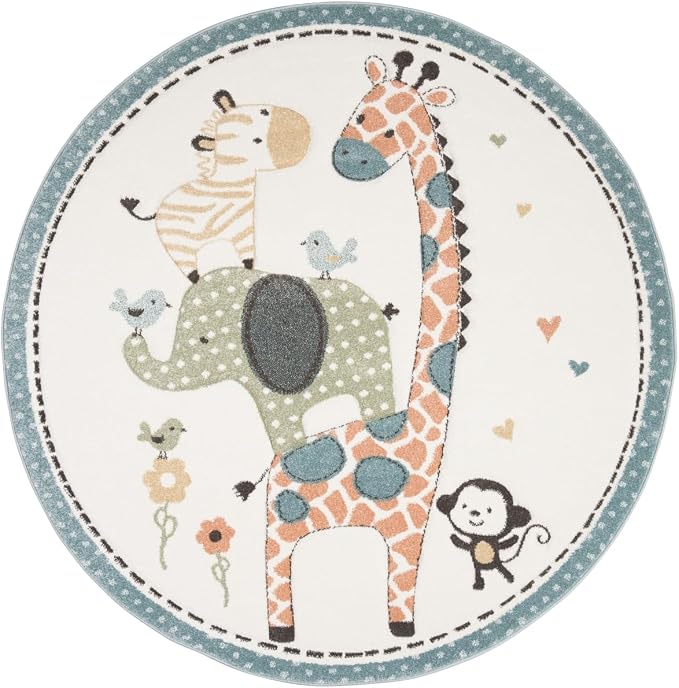 SAFAVIEH Carousel Kids Collection 3' Round Ivory CRK120A Animal Non-Shedding - Image 3