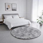 Amdrebio Tie-Dyed Light Grey Round Area Rug 4Ft - Image 9