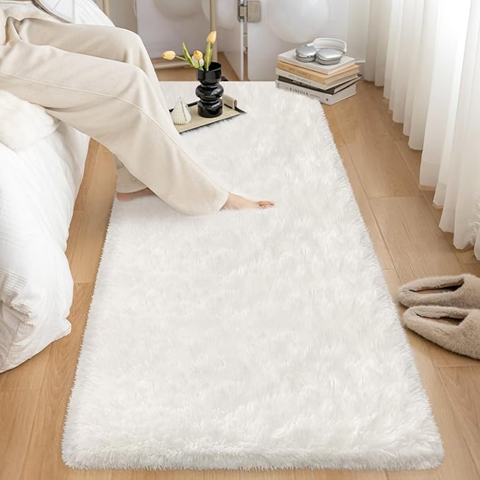 2x6 Ft Shag White Runner Rug for Bedroom Fuzzy Soft Fluffy Carpet Non-Slip - Image 2