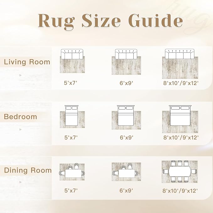 Washable Rug 9x12 Area Rugs for Living Room: Large Neutral Soft Rug Abstract - Image 9
