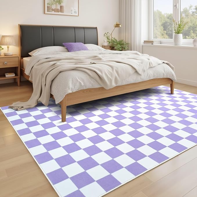 Terrug Purple and White Checkered Rug - Image 2