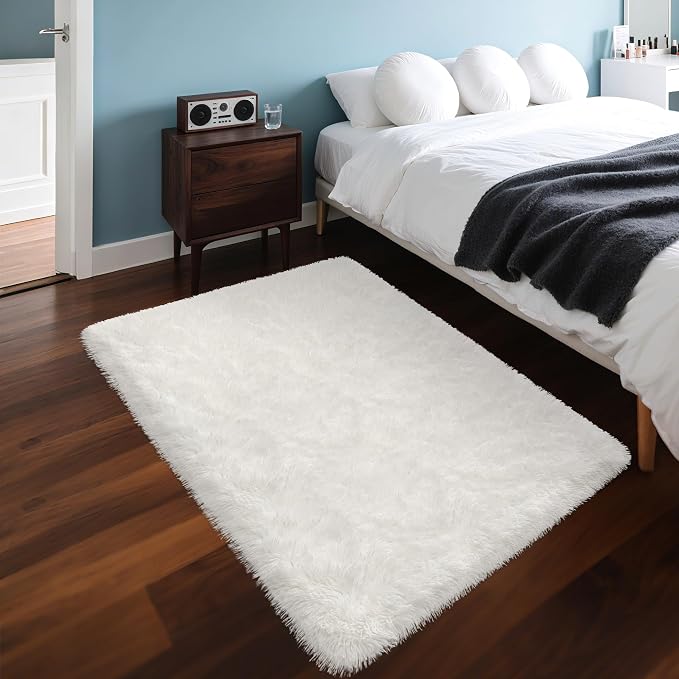White Fluffy Rug for Bedroom Living Room, 3x5 Furry Cream Area Rug Soft Fuzzy - Image 8