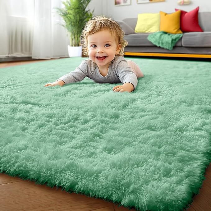 ONASAR Sage Green Rugs for Living Room Bedroom, 5x8 Fluffy Bedside Area Rug - Image 9