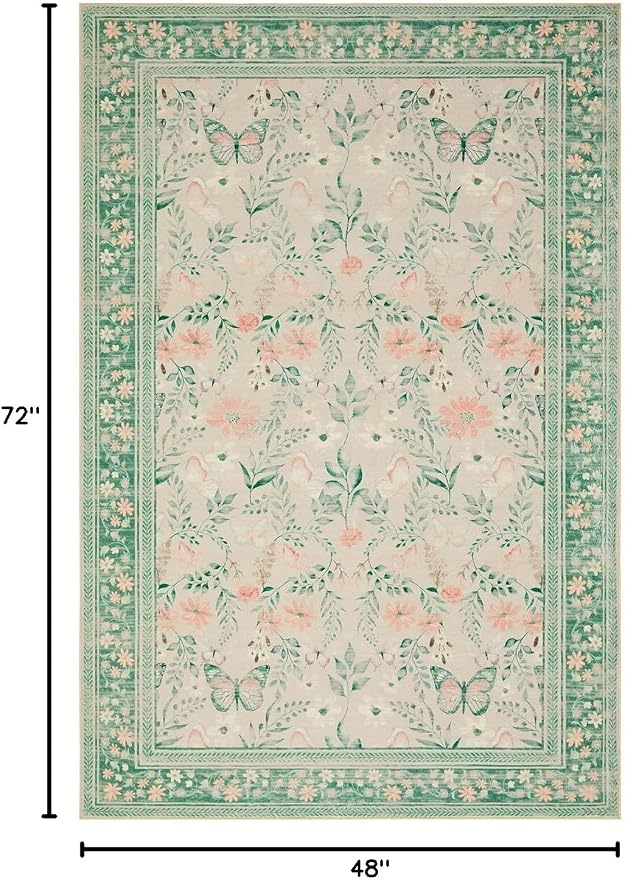 Rugxara Floral Rug for Living Room Bedroom, 4x6 Washable Rug, Large Non Slip - Image 2