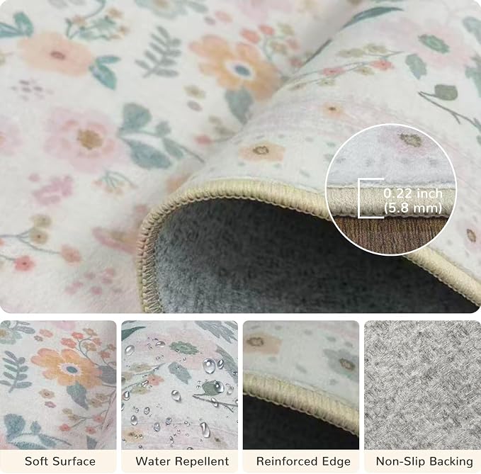 5x7 Area Rugs for Living Room Vacuum-Friendly Machine Washable Area Rug Flower - Image 6