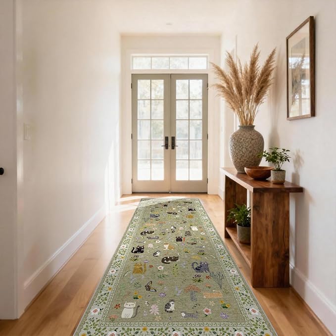 3x7 Washable Rug Runner, Non Slip Low Pile Hallway Cat Runner Rug, Stain - Image 5