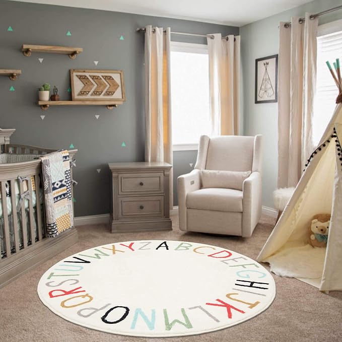 Topotdor Rainbow Round Kids Play Rug Alphabet Nursery Area Rug Extra Large Soft - Image 7