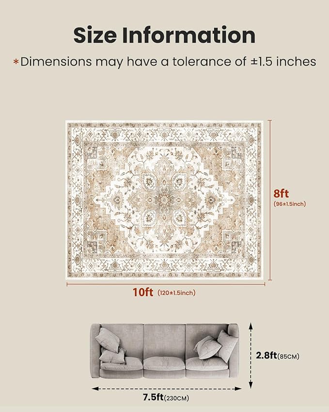 Amada 8x10 Area Rugs, Low-Profile Large Washable Area Rug - Image 2