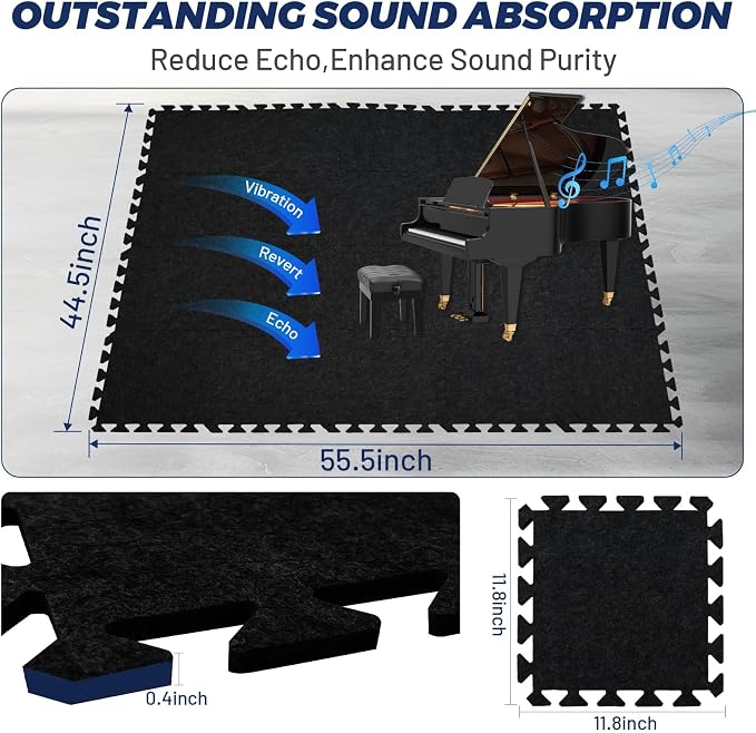 Focusound 20Pcs Sound Absorbing Interlocking Drum Rug, 11.8 x 11.8 x 0.4 inches - Image 2