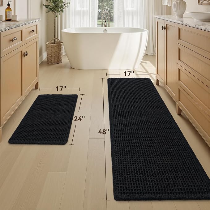 Upgraded Waffle Bath Mat Set of 2 Super Absorbent Non Slip Bath Mats - Image 2