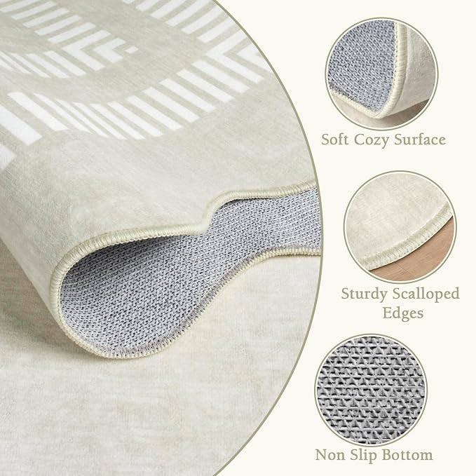 Washable Runner Rug 2.6x8 Kitchen Hallway Scalloped Rugs, Non Skid - Image 5