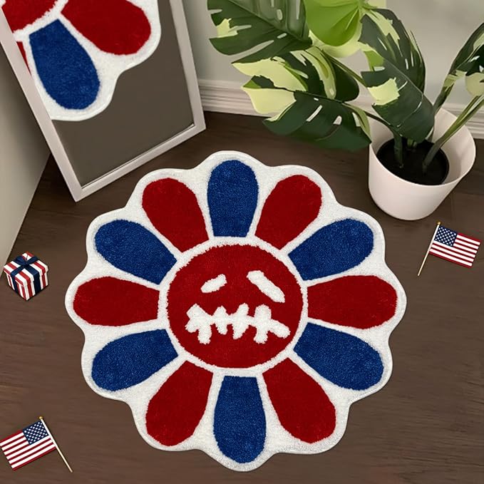 Trippy Happy Face Rug 4th of July Bathroom Rugs Patriotic Independence Day by Shovagy