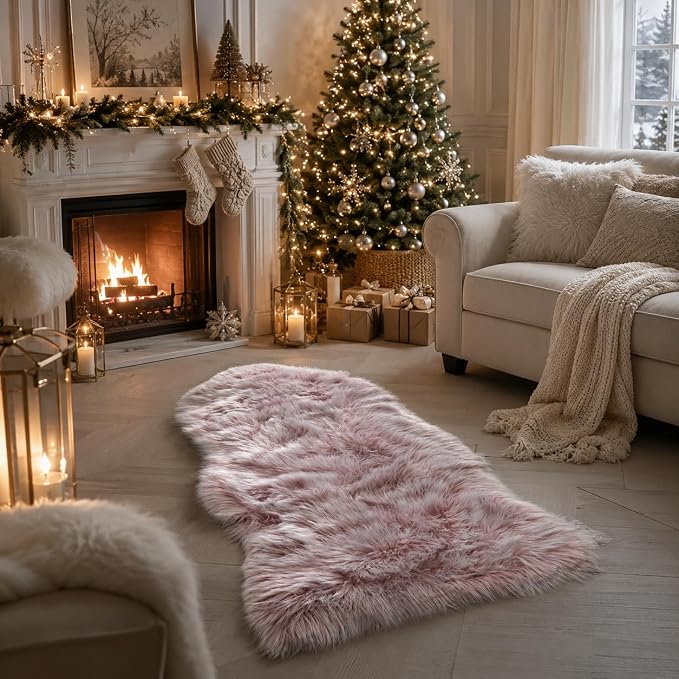 EasyJoy Faux Sheepskin Rug, Fluffy Faux Fur Rug, Ultra Soft Shag Area Rug - Image 4