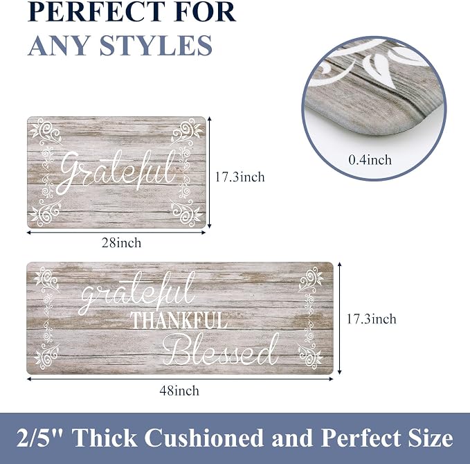 HEBE Anti Fatigue Kitchen Mat Set of 2 Non Slip Cushioned Kitchen Mats - Image 2