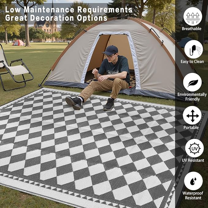 HUGEAR Outdoor Waterproof Rug 6'x9' Plastic Straw Rugs Washable Reversible - Image 3