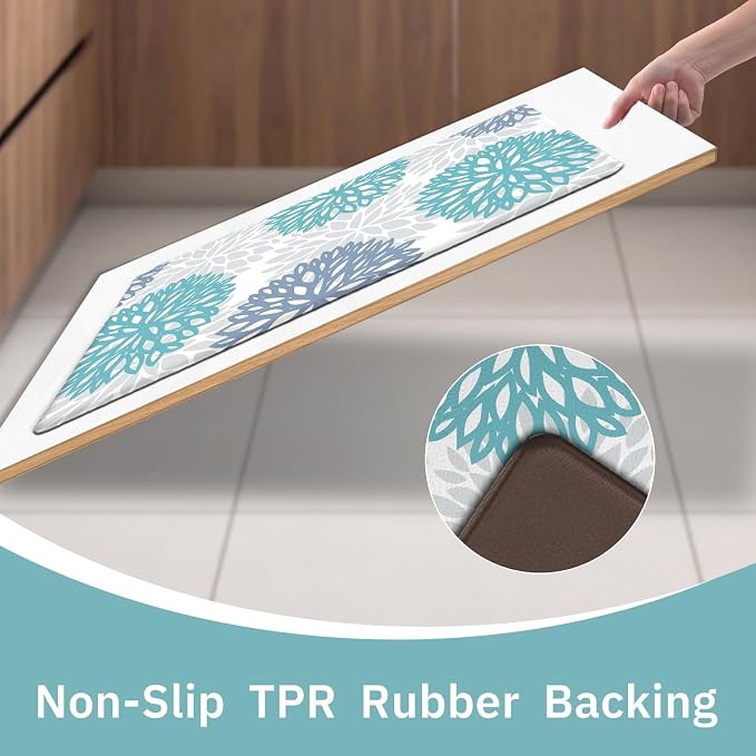 Teal Kitchen Mats Set of 2 Cushioned Anti Fatigue Kitchen Rugs Non Slip - Image 5