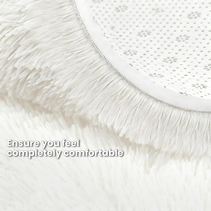 White Round Fluffy Rug 6ft, Soft Bedroom Circle Rugs Mats - Image 8