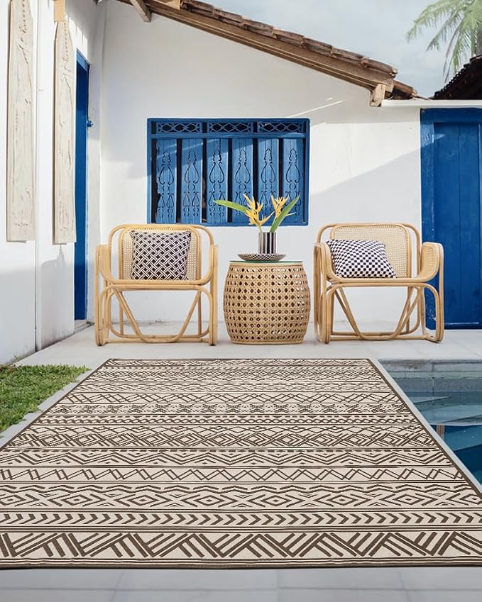 Outdoor Rug Carpet 5x8 ft, Flatweave Textured Outdoor Patio Rug Non Slip Indoor - Image 4