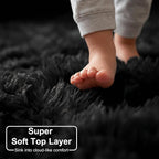Black Small Round Rug 3Ft for Bedroom, Fluffy Circle Area Rugs for Living Room - Image 2