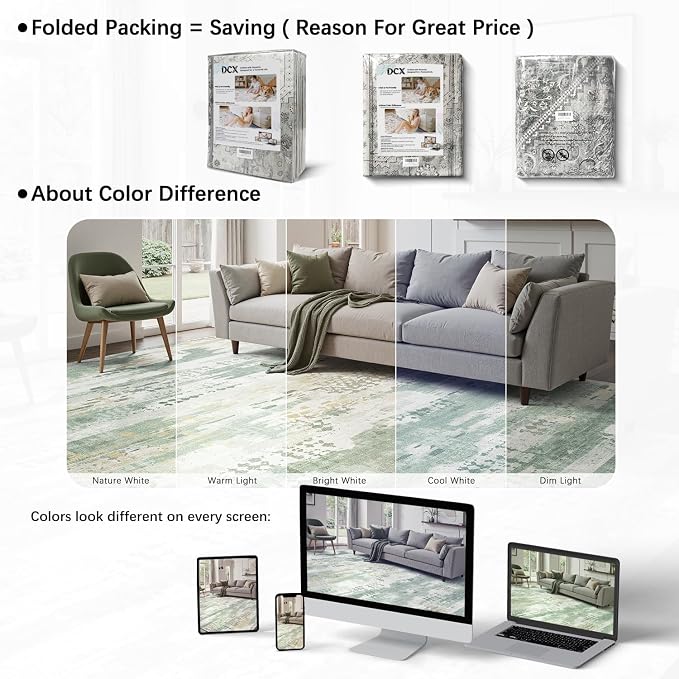 DCX Abstract Area Rug 8x10, Washable Sage Green Modern Rug - Image 6