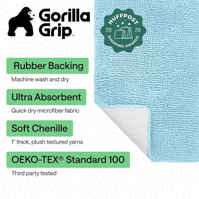 GORILLA GRIP Bath Rug Mat 60x24, Thick Soft Absorbent Chenille, Quick Dry - Image 2
