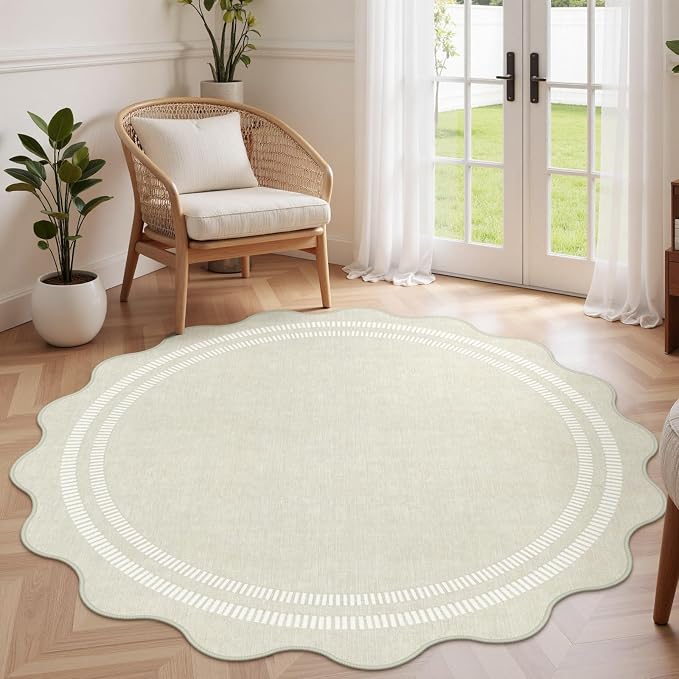 Area Rugs 5ft Living Room Washable Modern Rug, Neutral Beige Soft Non Slip Rugs by LORWER