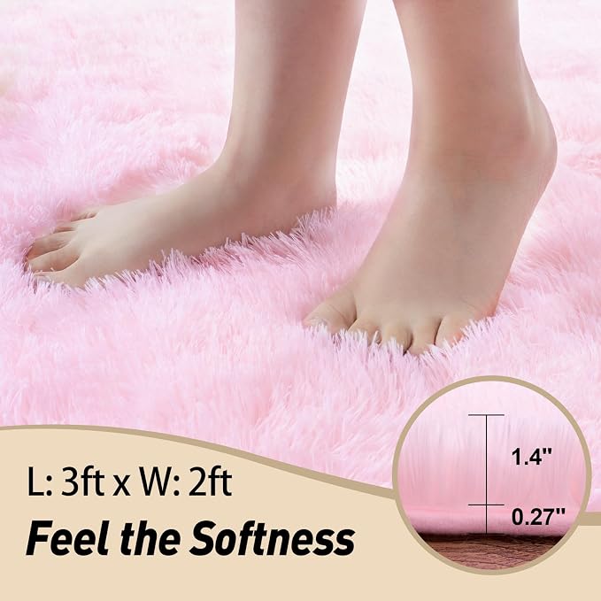 Mugorn Pink Fluffy Soft Rugs for Girls Bedroom, 2x3 Ft Small Shaggy Area Rugs - Image 3