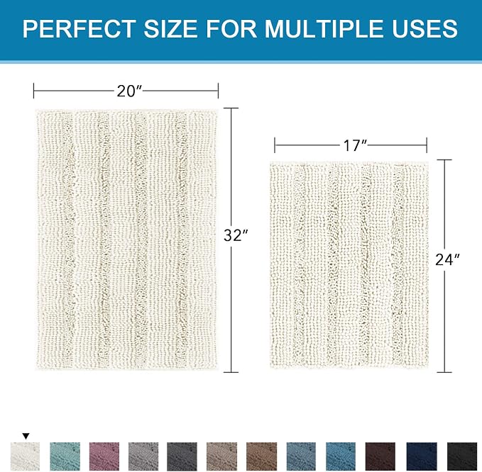 Non Slip Thick Shaggy Chenille Bathroom Rug Mat Set Extra Soft and Absorbent - Image 2
