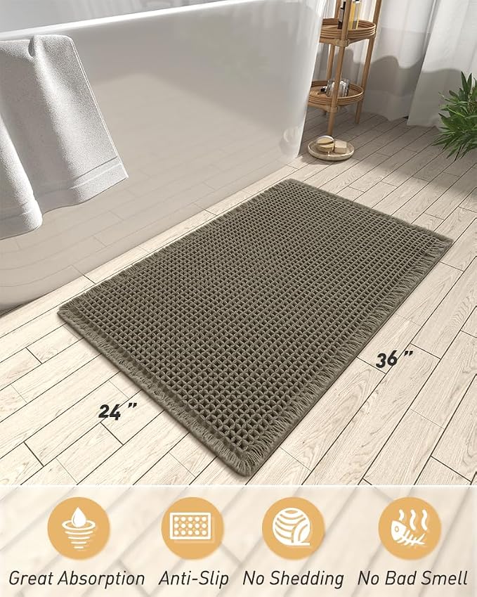 AMOAMI Upgraded Waffle Bath Mat, Super Absorbent Non Slip Bath Mats - Image 2
