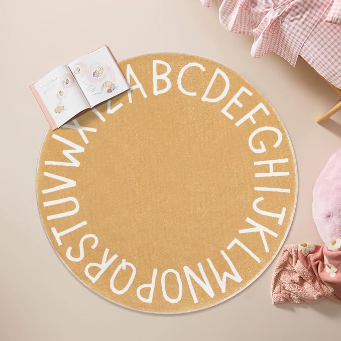 Topotdor Round Kids Play Rug Alphabet Nursery Area Rug Extra Large Soft - Image 8