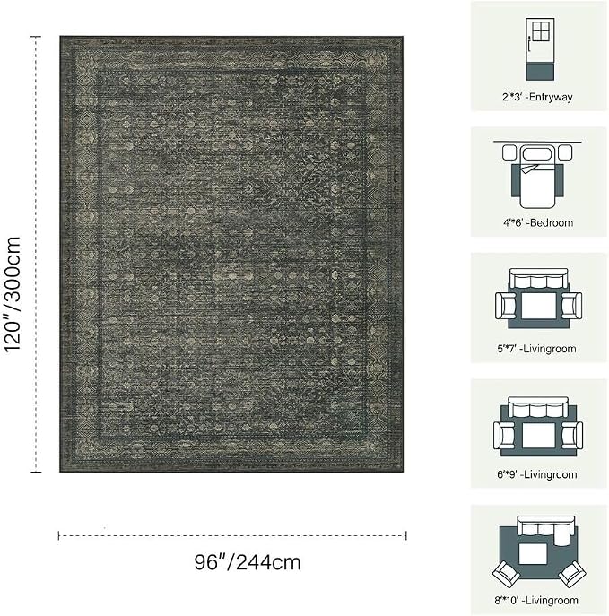 8x10 Washable Area Rug for Living Room, Extra Large, Durable Low Pile Non Slip - Image 2
