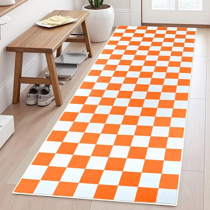 Terrug Orange and White Checkered Area Rug - Image 3