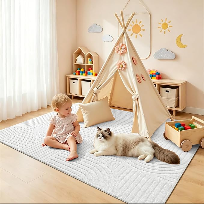 Pauwer 4x6 Washable Area Rugs for Living Room Modern White Solid Color Soft - Image 8