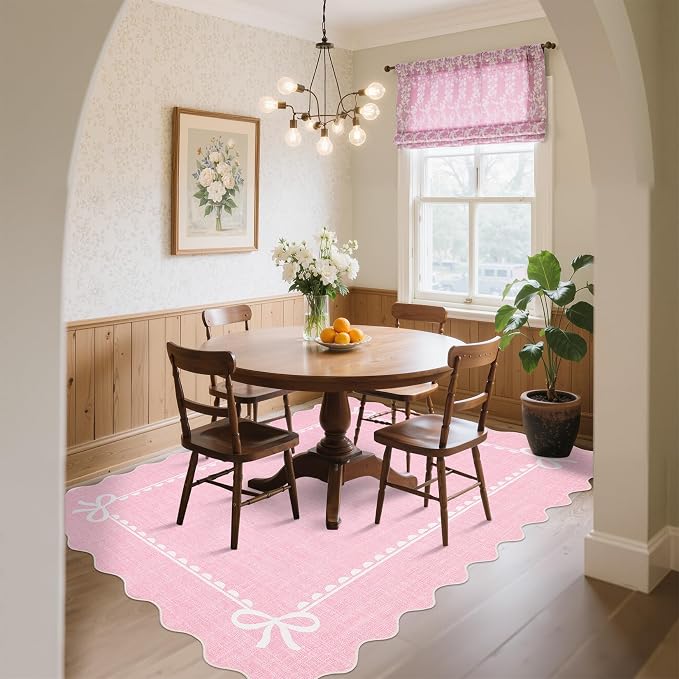 GarveeHome Scalloped Bow Rug for Living Room, Solid Pink Rug for Dorm, Washable - Image 8