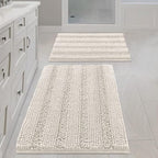 H.VERSAILTEX Ivory Bath Mat Bath Rugs, Extra Thick Striped Bath Rugs by HVERSAILTEX