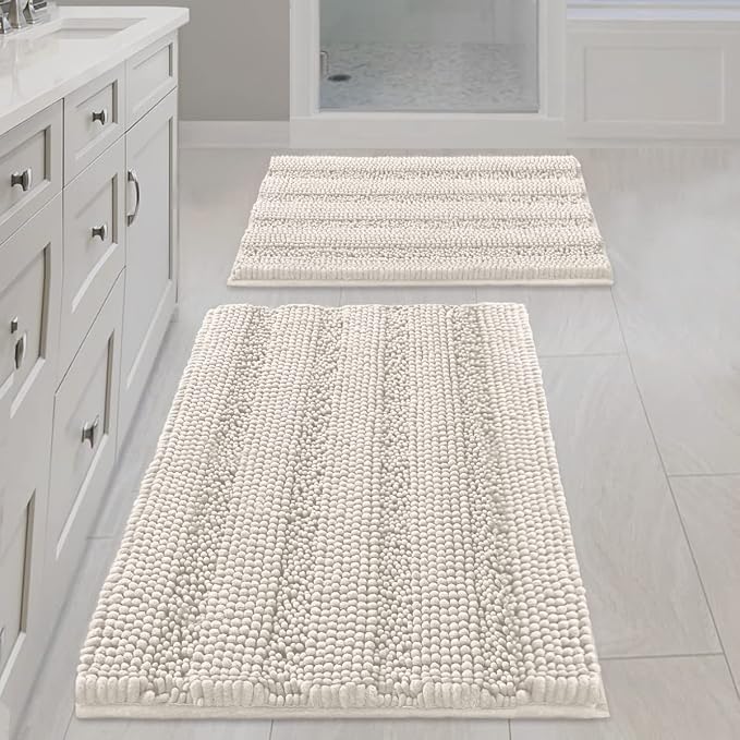 H.VERSAILTEX Ivory Bath Mat Bath Rugs, Extra Thick Striped Bath Rugs by HVERSAILTEX