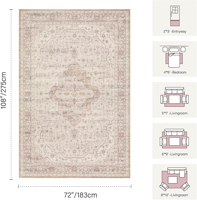 Rugxara Pink 6x9 Washable Area Rug - Image 2