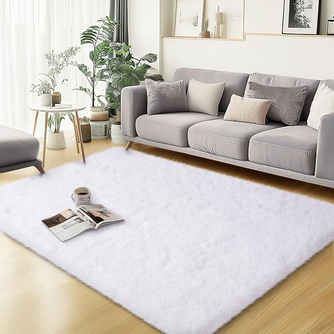 qulint White Rugs for Bedroom 3x5, Soft Shag Fluffy Rug for Living Room Small by QULINT