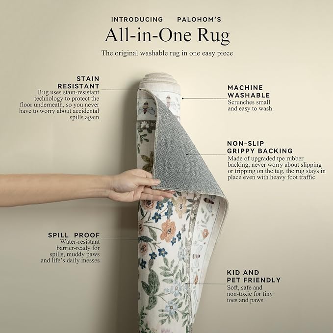 Machine Washable Rugs for Living Room: 8x10 Area Rugs for Bedroom Floral Non - Image 4