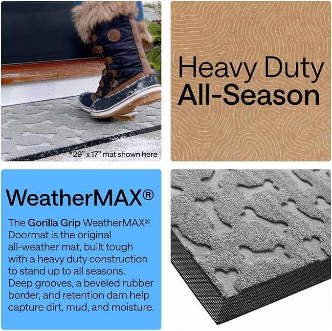 GORILLA GRIP 100% Waterproof All-Season WeatherMAX Doormat, US Designed Natural - Image 3