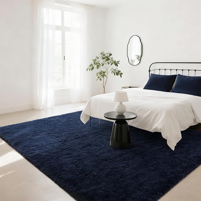 BENRON Navy Blue Fluffy Rugs for Living Room Bedroom 4x6, Soft Plush Fuzzy - Image 4